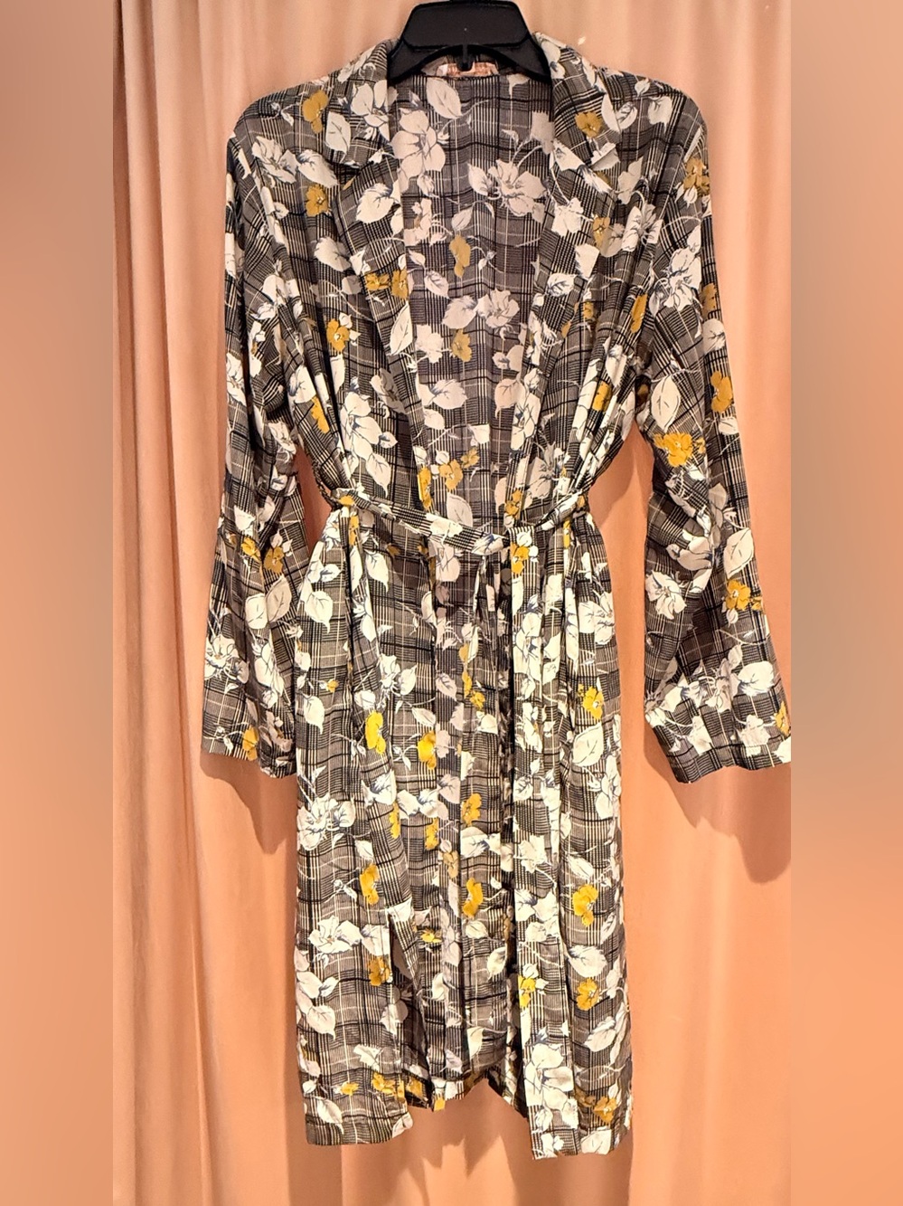 Gibson & Latimer Floral Print Tie Front Duster Size S Belted side slit kimono
